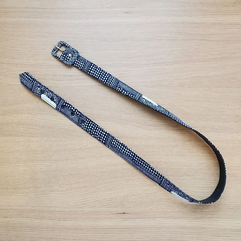 Vintage 80's Blue Patterned Cloth Belt